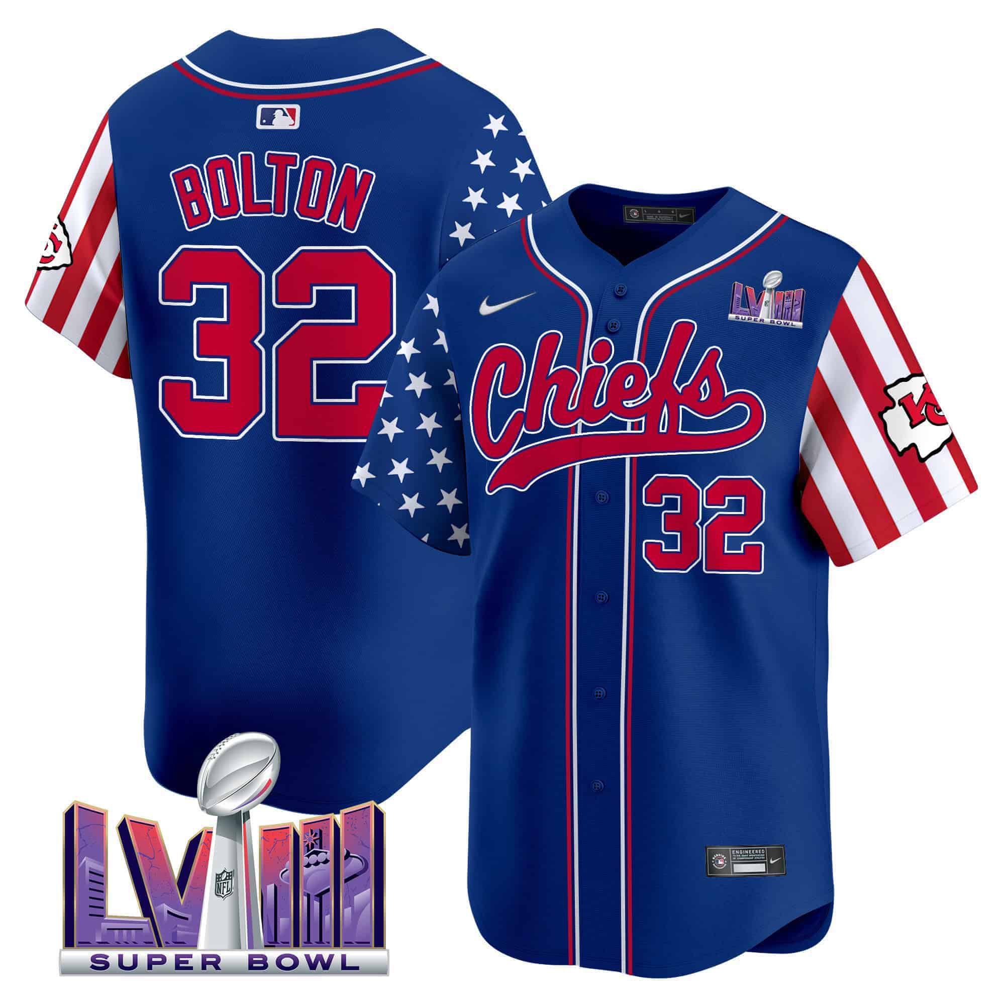 Men Kansas City Chiefs #32 Bolton Blue 2024 Nike Independence Day Vapor Premier Limited NFL Jersey